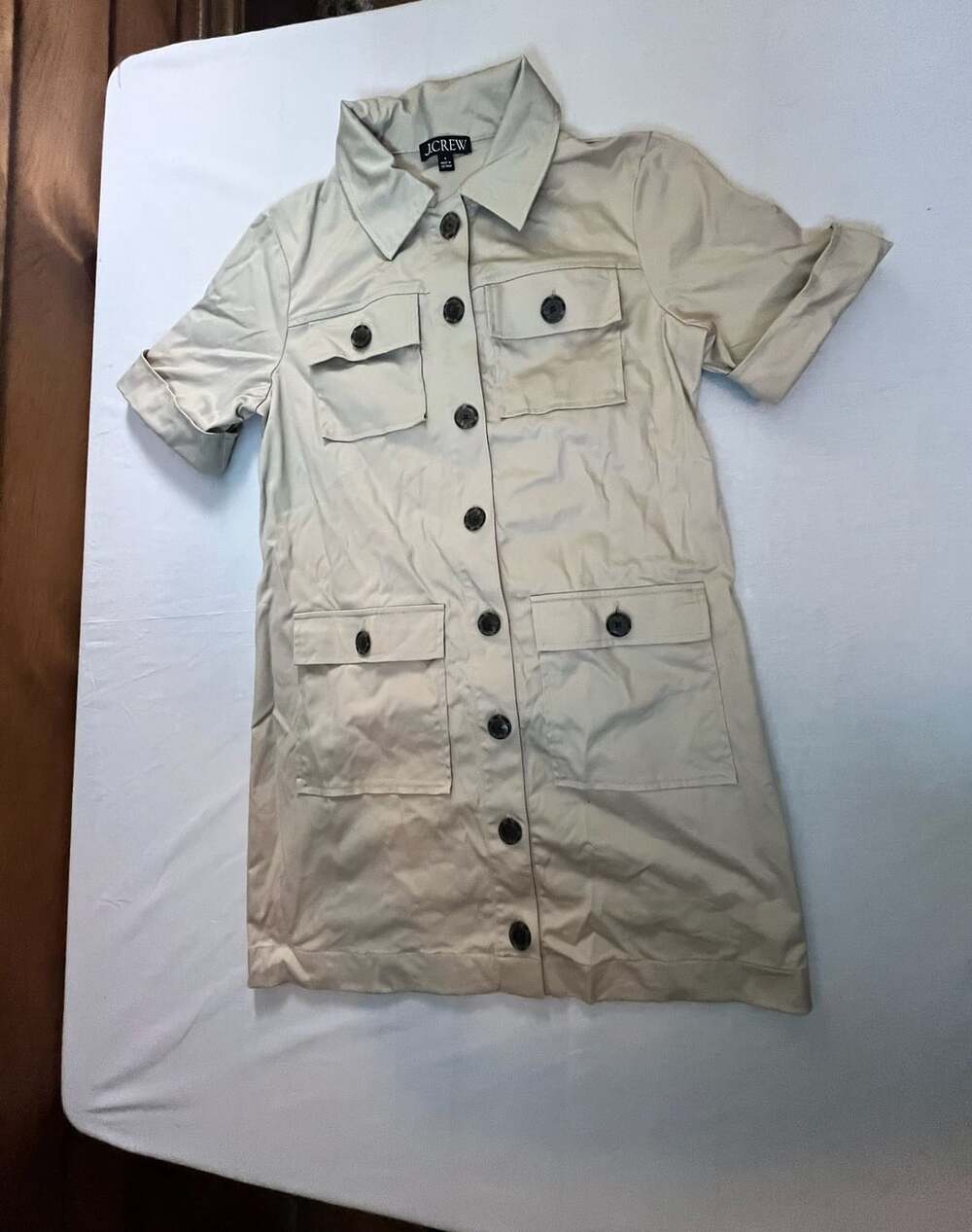 J.Crew Gamine Utility Shirtdress in Stretch Twill Light Khaki Size 4